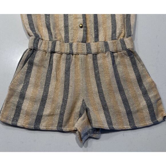Louis Louise Paris Striped Metallic Romper Girls Size 6 Shimmer Button Front - Picture 4 of 8